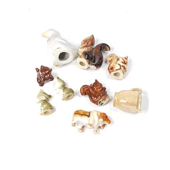 Vintage Lot of 9 Miniature Small Kittens Cats Squirrels Duck‎ Vase Ceramic Bone - Picture 4 of 6